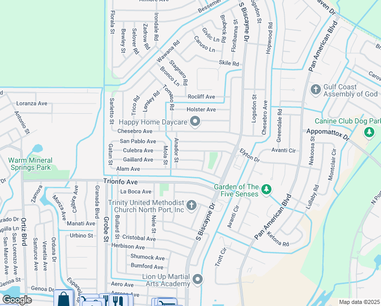map of restaurants, bars, coffee shops, grocery stores, and more near 8251 Lombra Avenue in North Port
