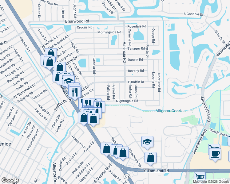 map of restaurants, bars, coffee shops, grocery stores, and more near 3151 Hercules Road in Venice