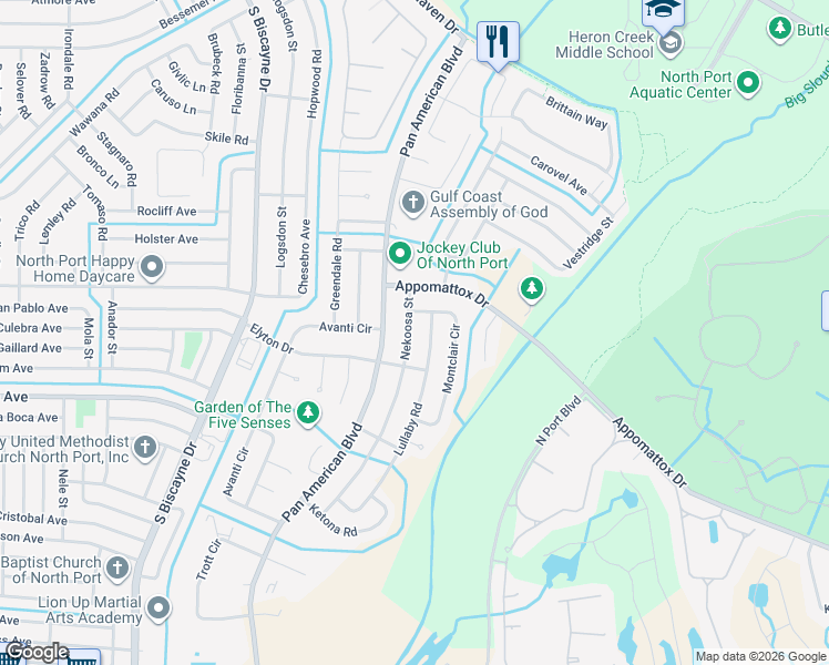 map of restaurants, bars, coffee shops, grocery stores, and more near 3261 Nekoosa Street in North Port