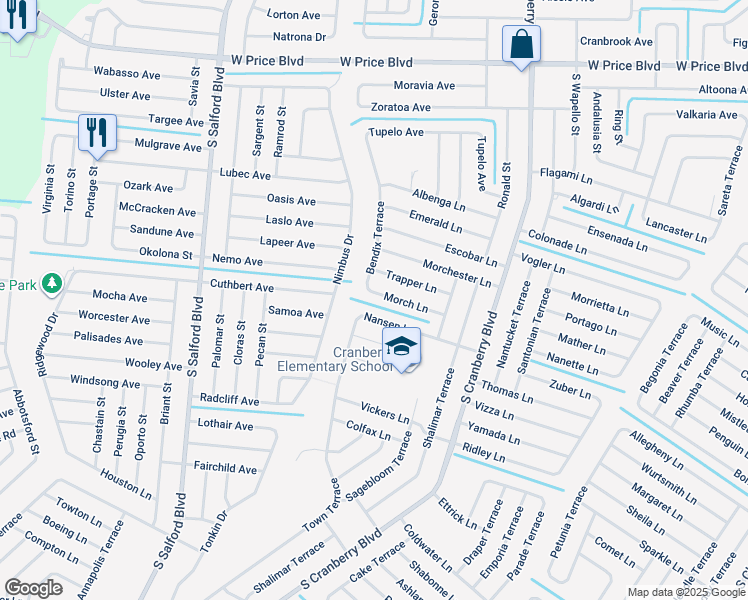 map of restaurants, bars, coffee shops, grocery stores, and more near 3379 Morch Lane in North Port