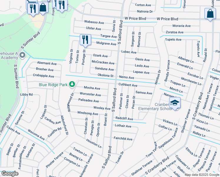 map of restaurants, bars, coffee shops, grocery stores, and more near 2073 South Salford Boulevard in North Port