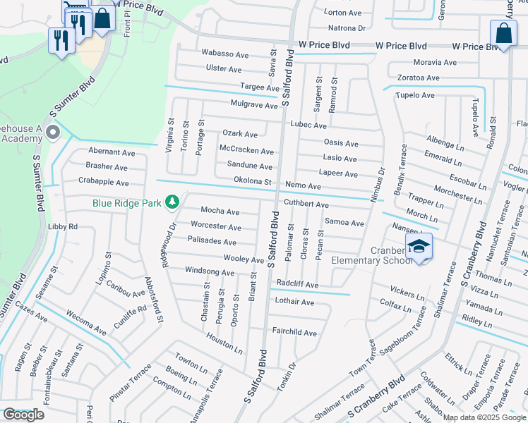 map of restaurants, bars, coffee shops, grocery stores, and more near 2073 South Salford Boulevard in North Port