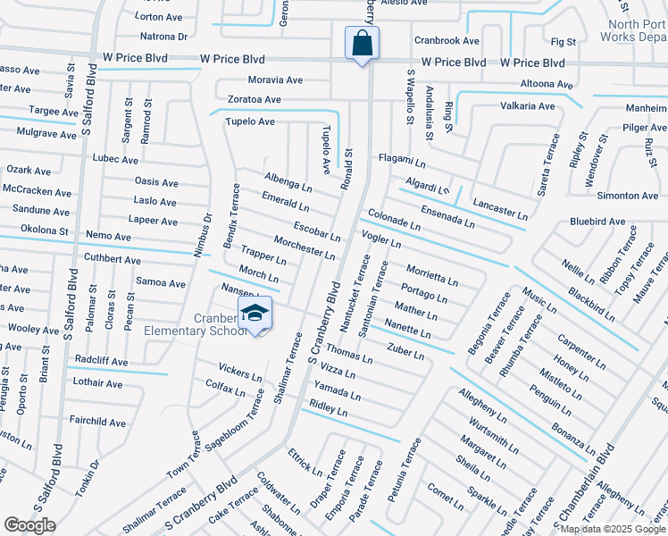 map of restaurants, bars, coffee shops, grocery stores, and more near 2260 Shalimar Terrace in North Port