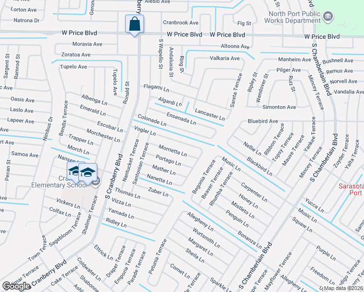 map of restaurants, bars, coffee shops, grocery stores, and more near 2645 Vogler Lane in North Port