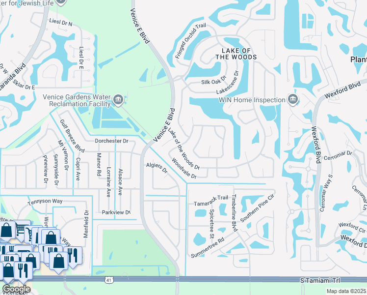 map of restaurants, bars, coffee shops, grocery stores, and more near 500 Cedarwood Lane in Venice