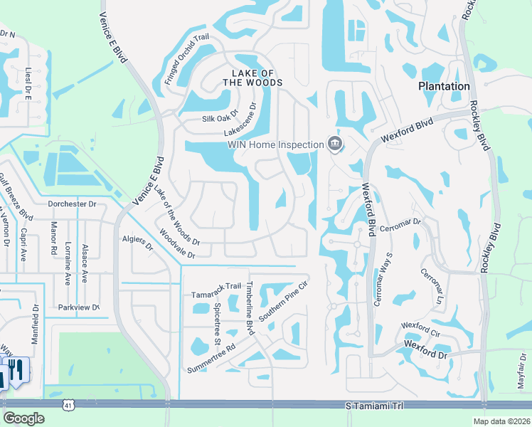 map of restaurants, bars, coffee shops, grocery stores, and more near 492 Buttonbush Lane in Venice