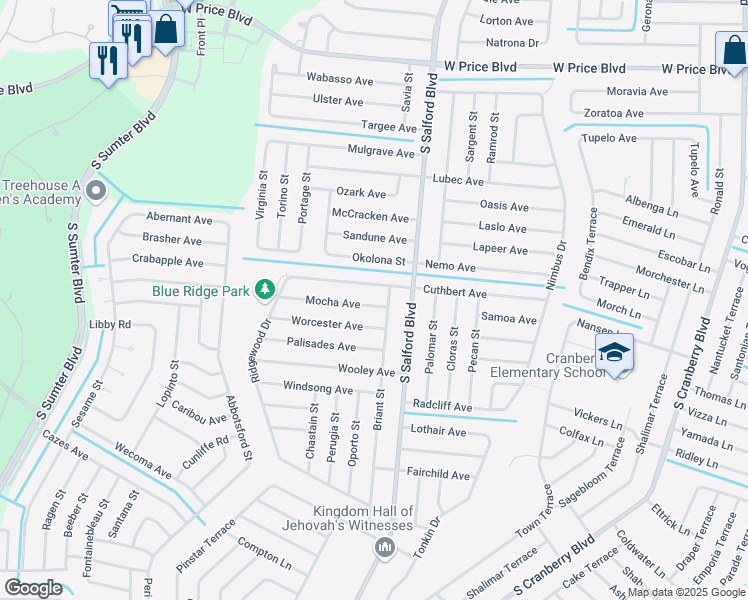 map of restaurants, bars, coffee shops, grocery stores, and more near 4154 Mocha Avenue in North Port