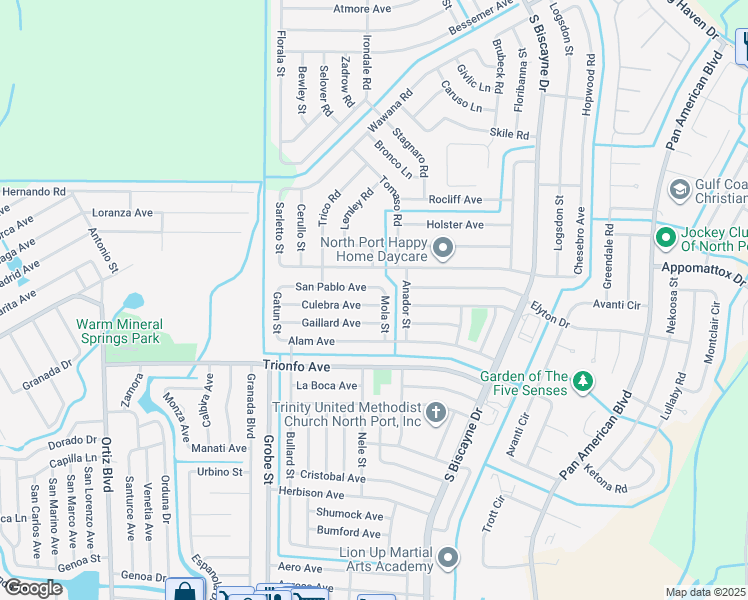 map of restaurants, bars, coffee shops, grocery stores, and more near 8456 Culebra Avenue in North Port