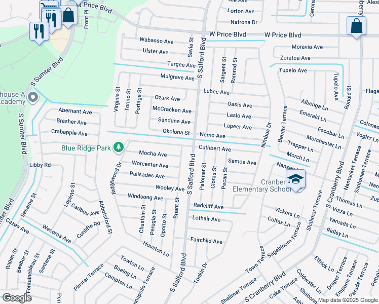 map of restaurants, bars, coffee shops, grocery stores, and more near 2073 South Salford Boulevard in North Port