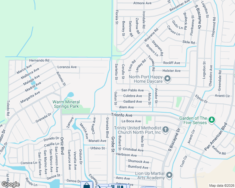 map of restaurants, bars, coffee shops, grocery stores, and more near 8868 Culebra Avenue in North Port