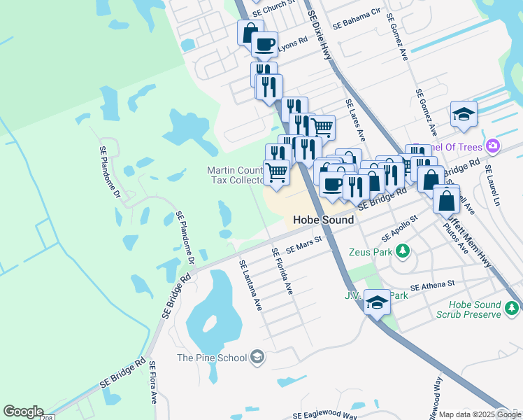 map of restaurants, bars, coffee shops, grocery stores, and more near 11735 Southeast Florida Avenue in Hobe Sound