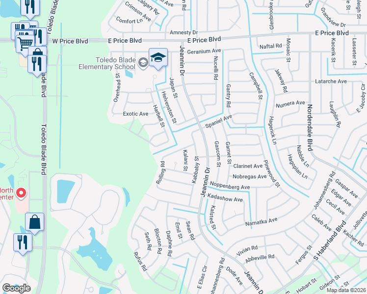 map of restaurants, bars, coffee shops, grocery stores, and more near 2197 Rolling Rd in North Port