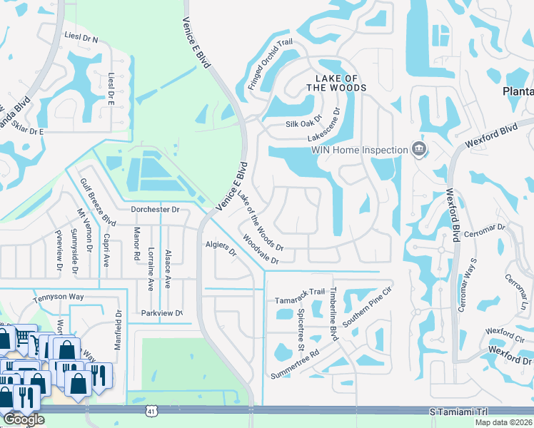 map of restaurants, bars, coffee shops, grocery stores, and more near 500 Cedarwood Lane in Venice
