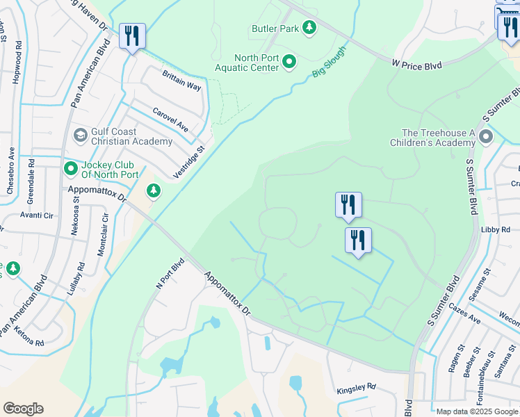 map of restaurants, bars, coffee shops, grocery stores, and more near 5195 Blue Heron Circle in North Port