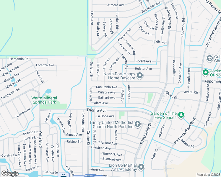 map of restaurants, bars, coffee shops, grocery stores, and more near 8601 San Pablo Avenue in North Port