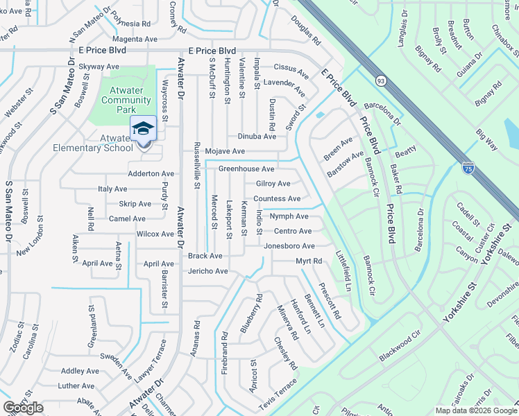 map of restaurants, bars, coffee shops, grocery stores, and more near 55 Nymph Avenue in North Port