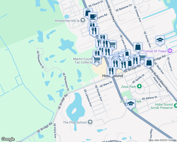 map of restaurants, bars, coffee shops, grocery stores, and more near 11735 Southeast Florida Avenue in Hobe Sound
