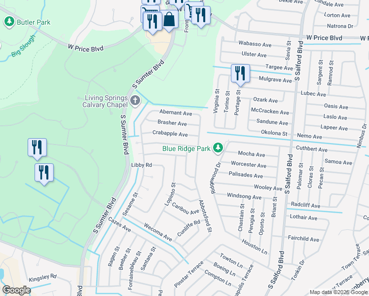 map of restaurants, bars, coffee shops, grocery stores, and more near 4613 Flamlau Avenue in North Port