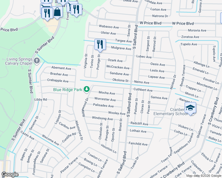 map of restaurants, bars, coffee shops, grocery stores, and more near 4261 Cuthbert Avenue in North Port