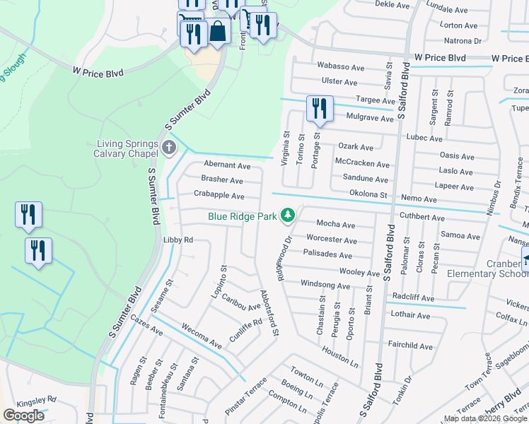 map of restaurants, bars, coffee shops, grocery stores, and more near 2624 Abbotsford Street in North Port