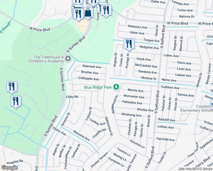 map of restaurants, bars, coffee shops, grocery stores, and more near 2624 Abbotsford Street in North Port