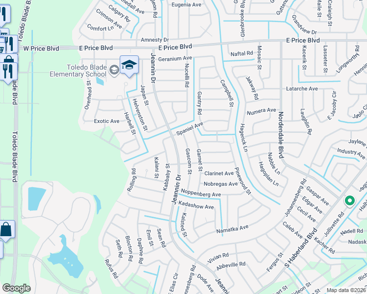 map of restaurants, bars, coffee shops, grocery stores, and more near 2200 Jeannin Drive in North Port