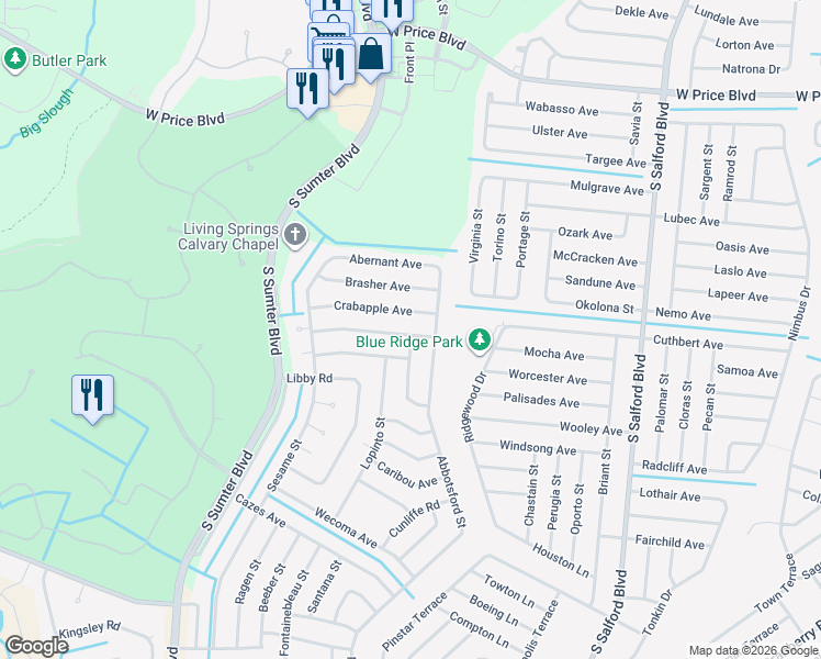 map of restaurants, bars, coffee shops, grocery stores, and more near 4613 Flamlau Avenue in North Port