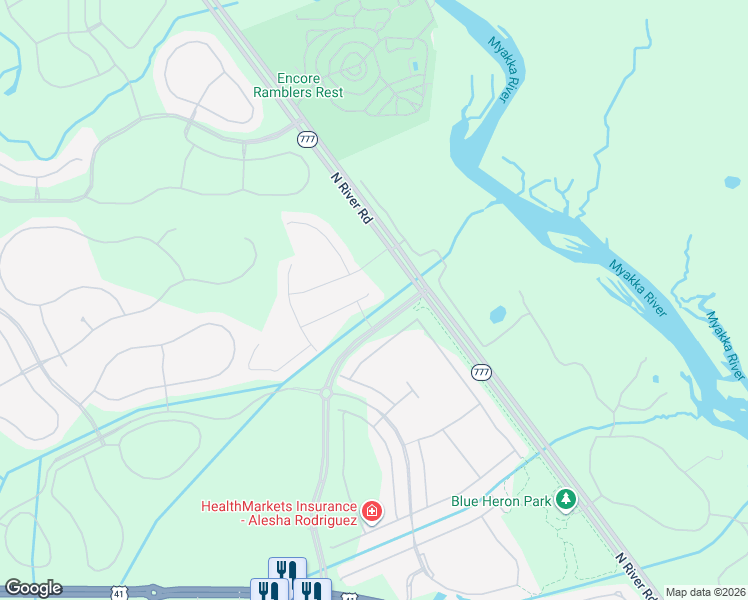 map of restaurants, bars, coffee shops, grocery stores, and more near 11929 Blazing Star Drive in Venice