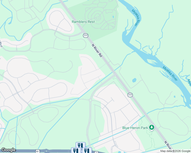 map of restaurants, bars, coffee shops, grocery stores, and more near 11993 Blazing Star Drive in Venice