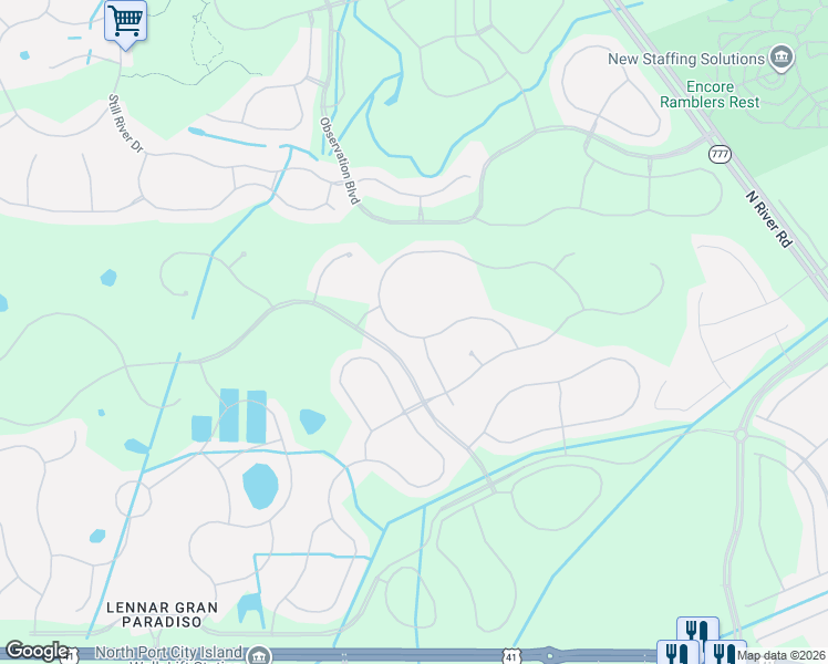 map of restaurants, bars, coffee shops, grocery stores, and more near 12841 Richezza Drive in Venice