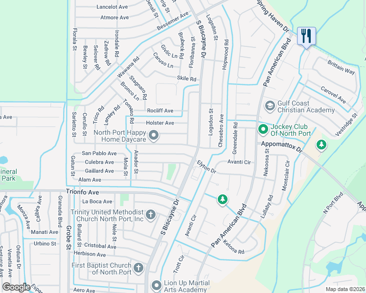 map of restaurants, bars, coffee shops, grocery stores, and more near 8136 Chesebro Avenue in North Port