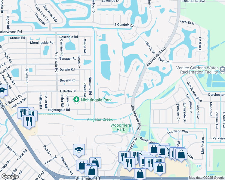 map of restaurants, bars, coffee shops, grocery stores, and more near 1903 Pebble Beach Court in Venice
