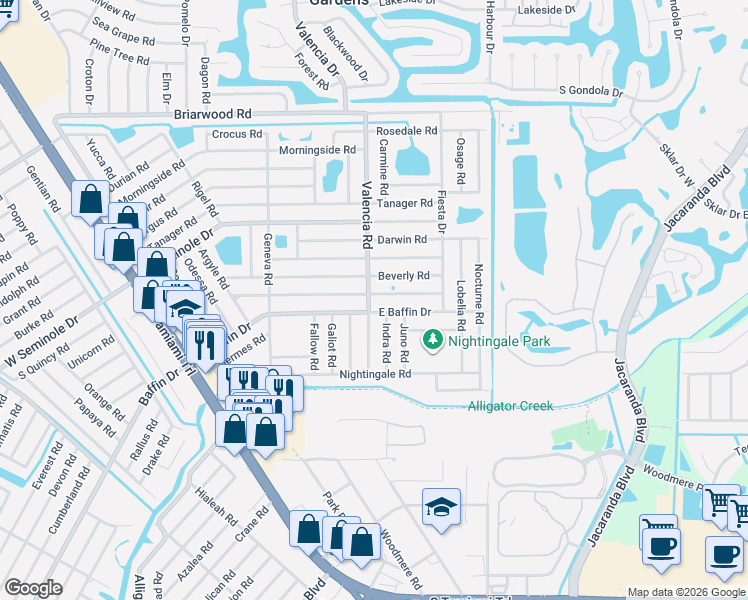 map of restaurants, bars, coffee shops, grocery stores, and more near 700 Bradenton Road in Venice