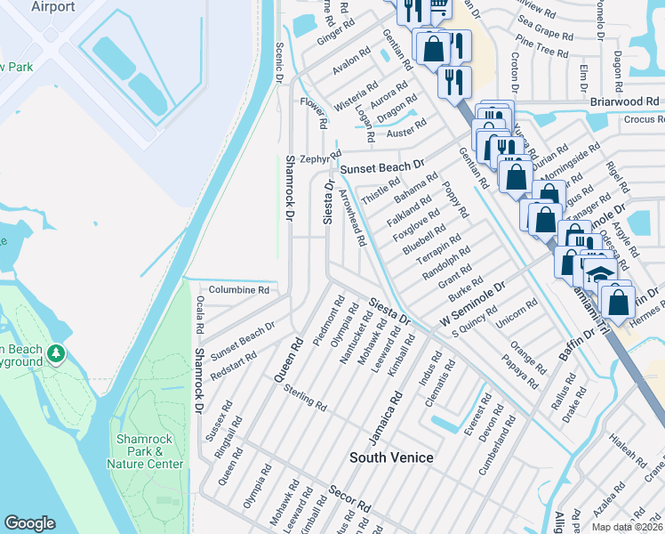 map of restaurants, bars, coffee shops, grocery stores, and more near 3139 Chestnut Road in Venice
