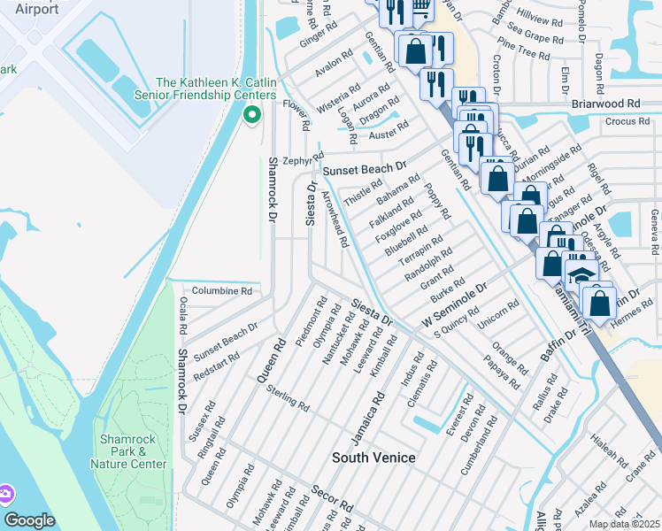 map of restaurants, bars, coffee shops, grocery stores, and more near 3139 Chestnut Road in Venice