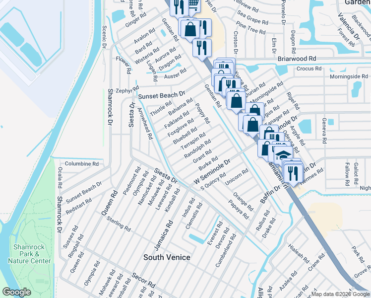 map of restaurants, bars, coffee shops, grocery stores, and more near 470 Randolph Road in Venice