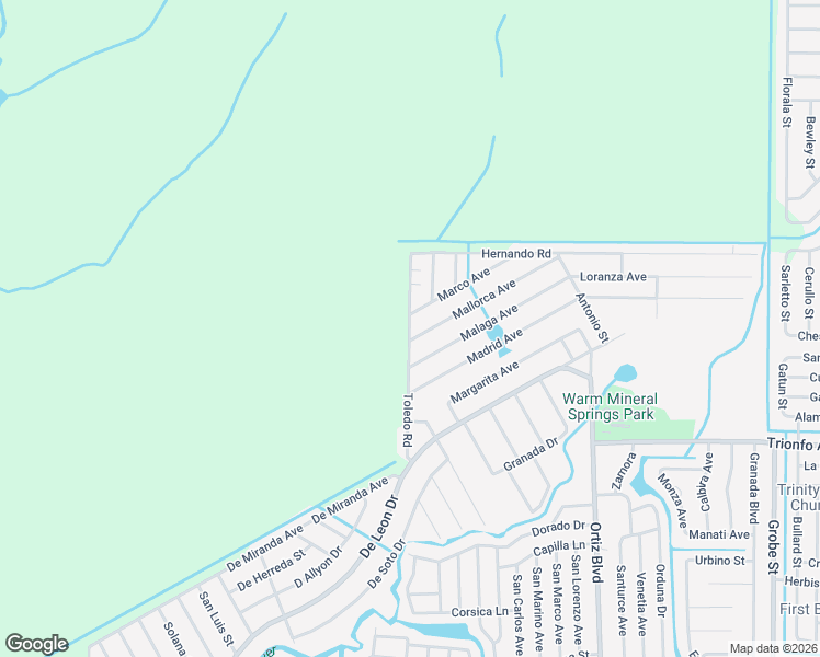 map of restaurants, bars, coffee shops, grocery stores, and more near 580 Toledo Road in North Port