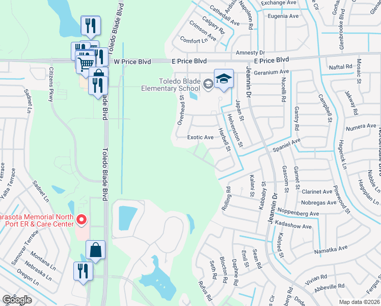 map of restaurants, bars, coffee shops, grocery stores, and more near 1546 Gourmet Road in North Port