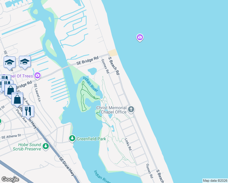map of restaurants, bars, coffee shops, grocery stores, and more near 31 Gomez Road in Hobe Sound