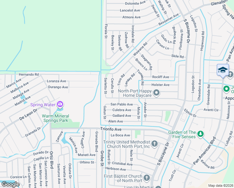 map of restaurants, bars, coffee shops, grocery stores, and more near 2953 Trico Road in North Port