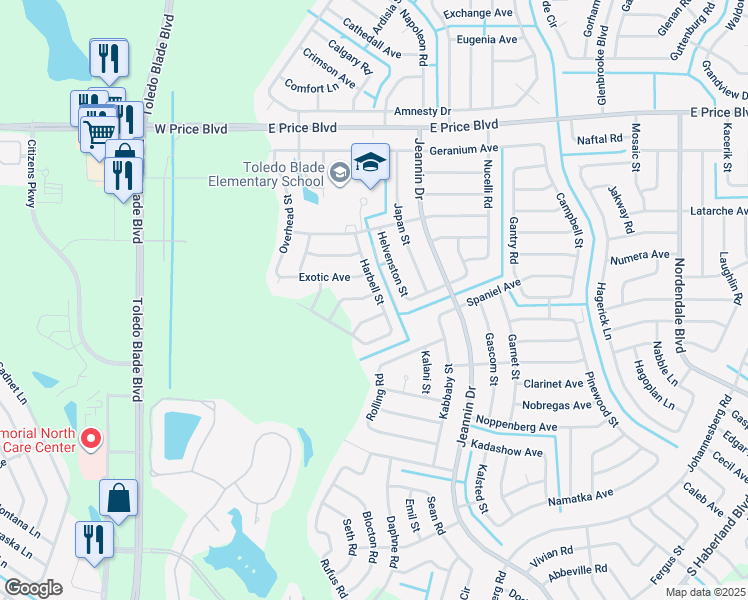 map of restaurants, bars, coffee shops, grocery stores, and more near 1711 Harbell Street in North Port