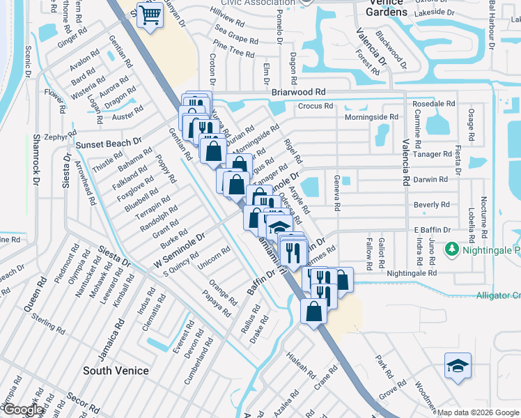 map of restaurants, bars, coffee shops, grocery stores, and more near 1902 U.S. 41 in South Venice