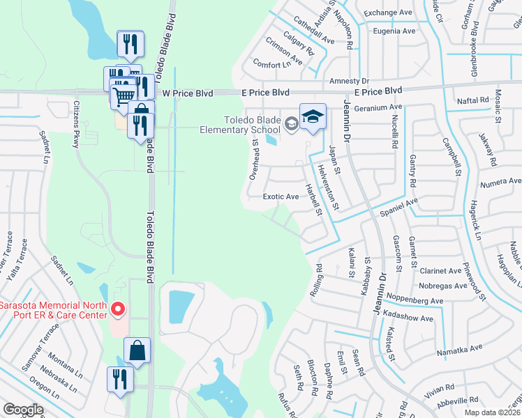 map of restaurants, bars, coffee shops, grocery stores, and more near 1546 Gourmet Road in North Port