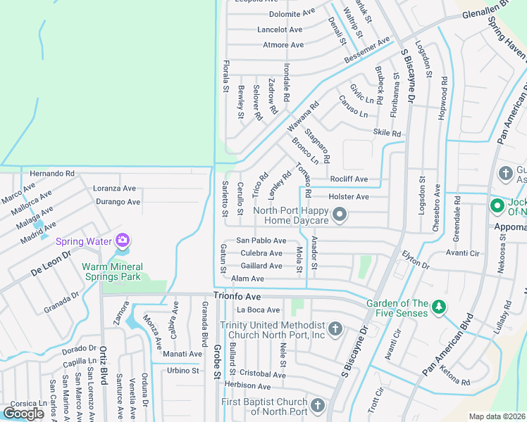 map of restaurants, bars, coffee shops, grocery stores, and more near 2953 Trico Road in North Port