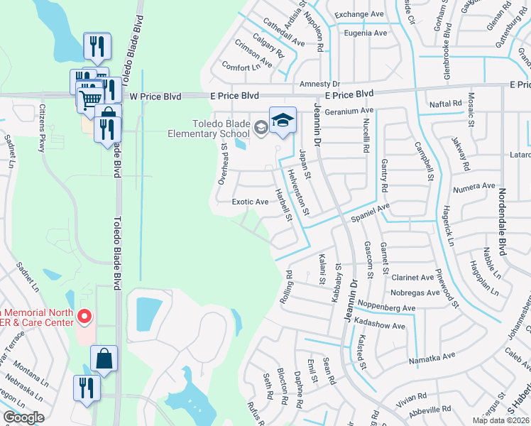 map of restaurants, bars, coffee shops, grocery stores, and more near 1711 Harbell Street in North Port