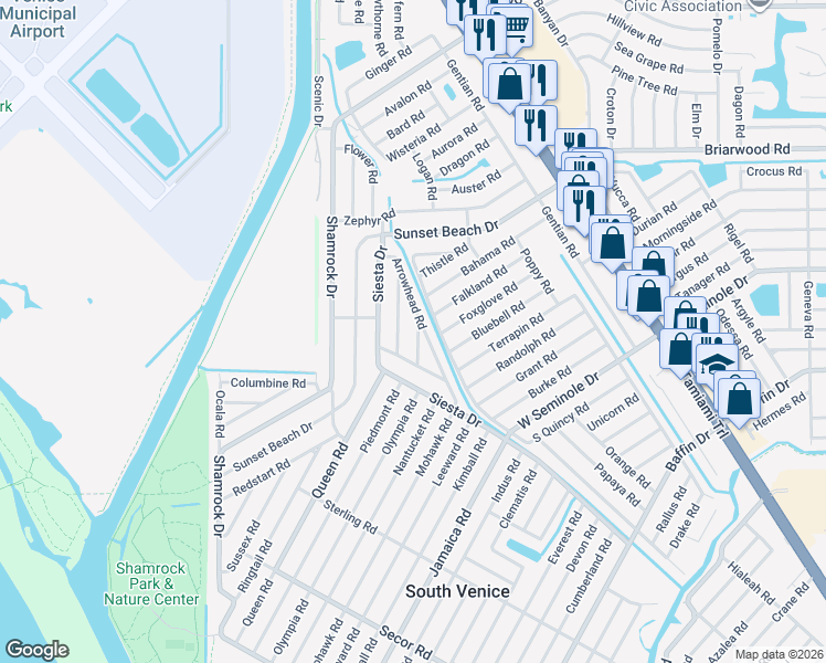 map of restaurants, bars, coffee shops, grocery stores, and more near 3139 Chestnut Road in Venice