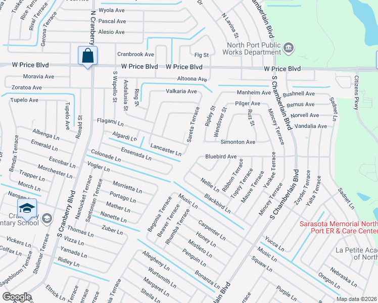 map of restaurants, bars, coffee shops, grocery stores, and more near 1586 Sareta Terrace in North Port