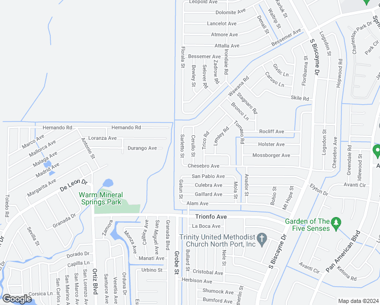 map of restaurants, bars, coffee shops, grocery stores, and more near 2901 Cerullo Street in North Port
