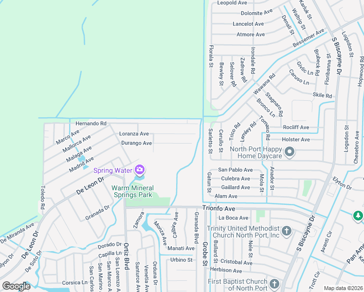 map of restaurants, bars, coffee shops, grocery stores, and more near 12333 Loranza Avenue in North Port
