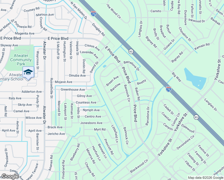 map of restaurants, bars, coffee shops, grocery stores, and more near 1247 Barstow in North Port